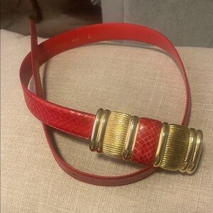 Elegant Red Belt with Gold Buckle